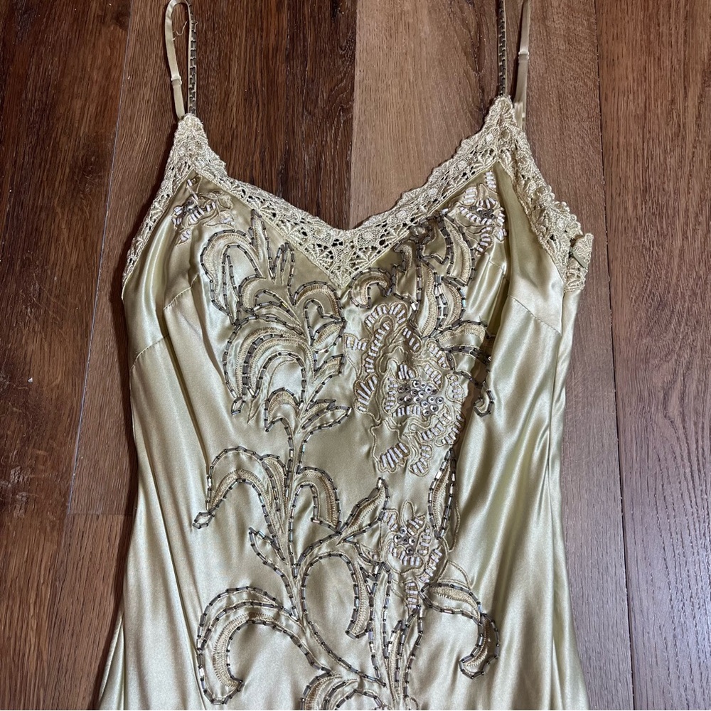 Vintage 100% Silk Beaded Dress Lace Dress Vintage Drop Waist Gown Prom Dress - Picture 6 of 17